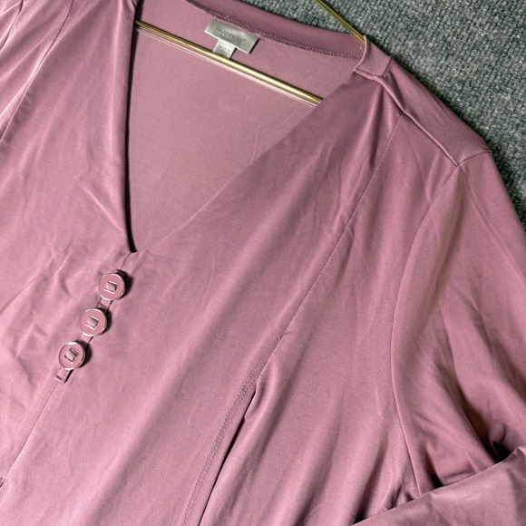 Avenue Tops - Avenue Plus Size Mauve V Neck Asymmetrical Tunic Top Buttons Size 20